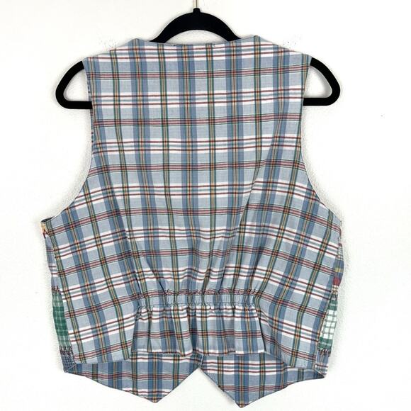 Vintage Casey & Max Vest Patchwork Plaid Striped Cotton Waistcoat Large Unisex - Picture 3 of 4